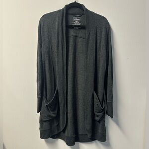 LL BEAN women's grey modal blend softflex long open cardigan, S reg.